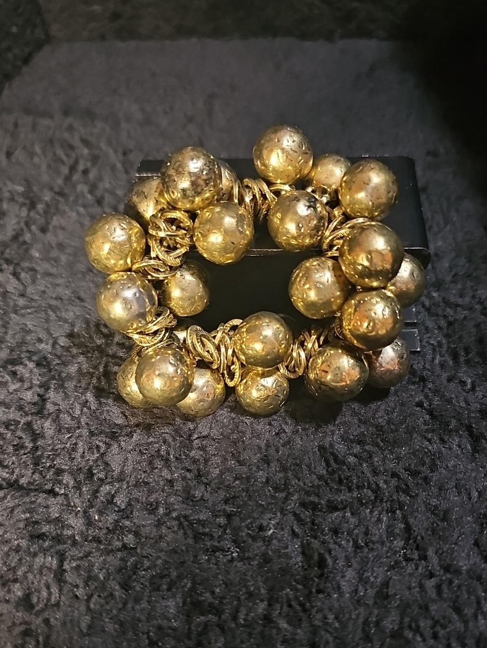 Vintage CHA-CHA Gold-tone Bead Cluster Stretch Bracelet Dimpled